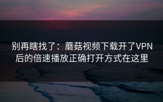别再瞎找了：蘑菇视频下载开了VPN后的倍速播放正确打开方式在这里