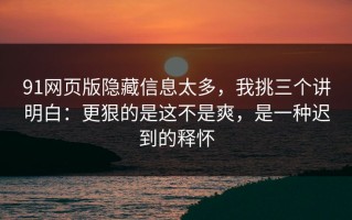 91网页版隐藏信息太多，我挑三个讲明白：更狠的是这不是爽，是一种迟到的释怀