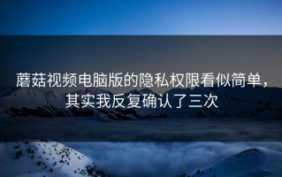 蘑菇视频电脑版的隐私权限看似简单，其实我反复确认了三次