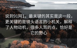 说到91网1，最关键的其实是这一段，更关键的是镜头语言的小机关，解释了人物动机，很多人骂的点，恰好是它的野心
