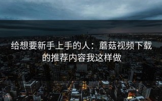给想要新手上手的人：蘑菇视频下载的推荐内容我这样做