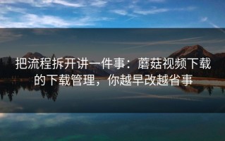 把流程拆开讲一件事：蘑菇视频下载的下载管理，你越早改越省事