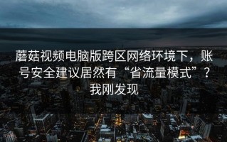 蘑菇视频电脑版跨区网络环境下，账号安全建议居然有“省流量模式”？我刚发现