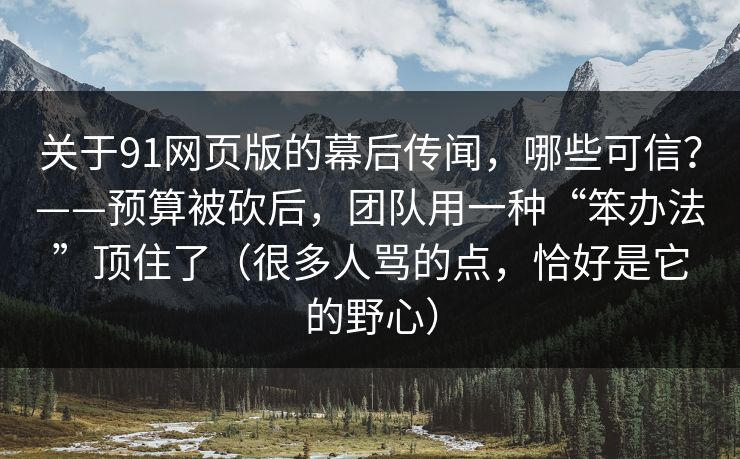关于91网页版的幕后传闻，哪些可信？——预算被砍后，团队用一种“笨办法”顶住了（很多人骂的点，恰好是它的野心）